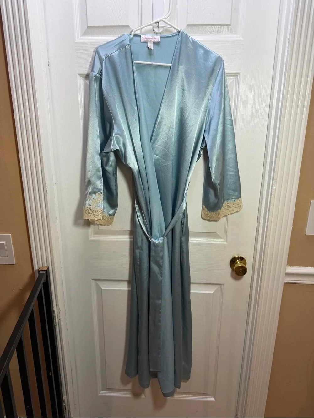 Oscar de la Renta Light Blue Satin Slip Robe